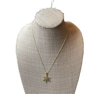 Golden Snowflake With Rhinestone Accents Necklace New Without Tags